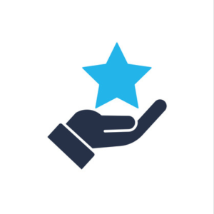 Illustration of an upward facing open palm holding a star representing high customer satisfaction.